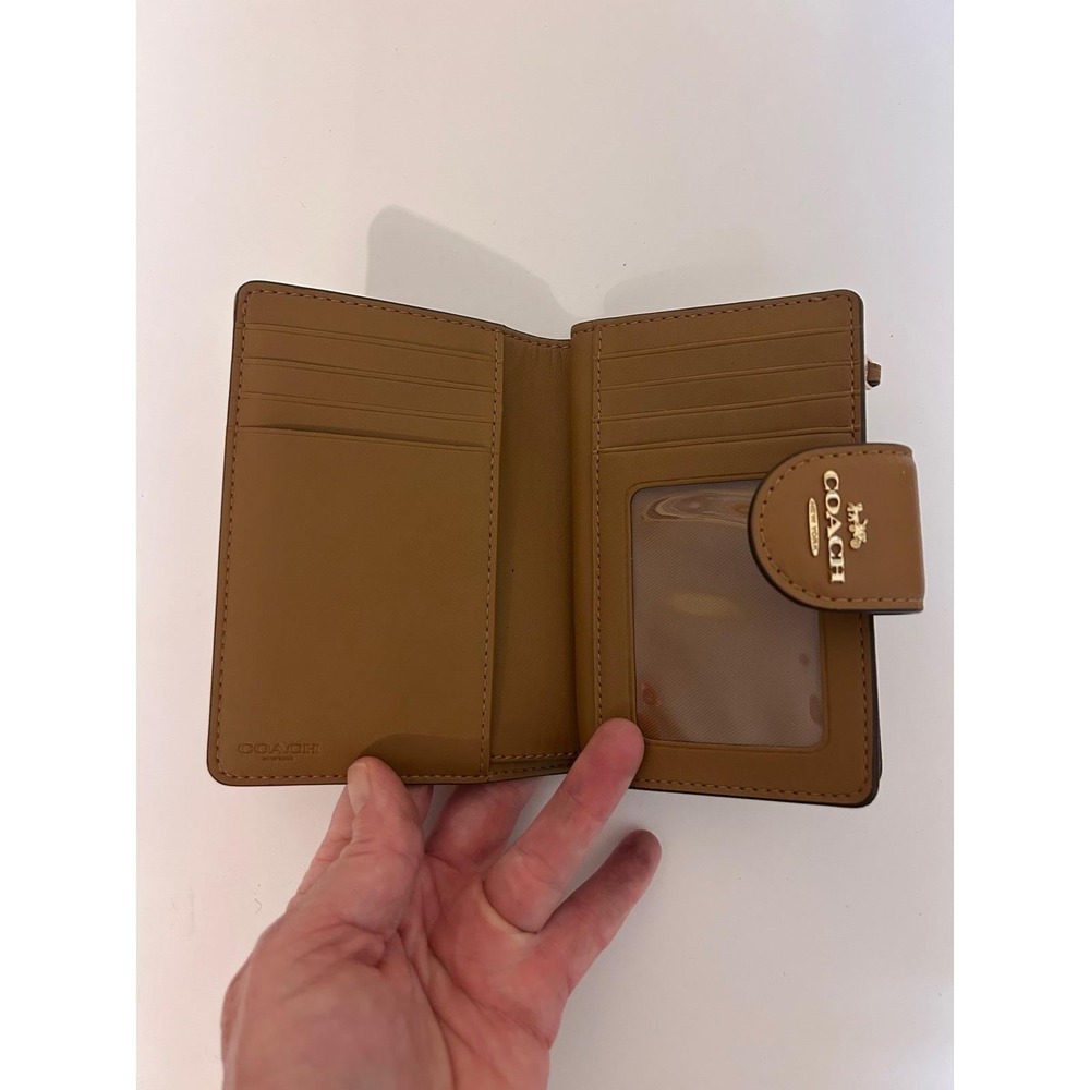 Coach Medium Corner Zip Wallet Signature Canvas Khaki Saddle Brown C0082 - Picture 5 of 8